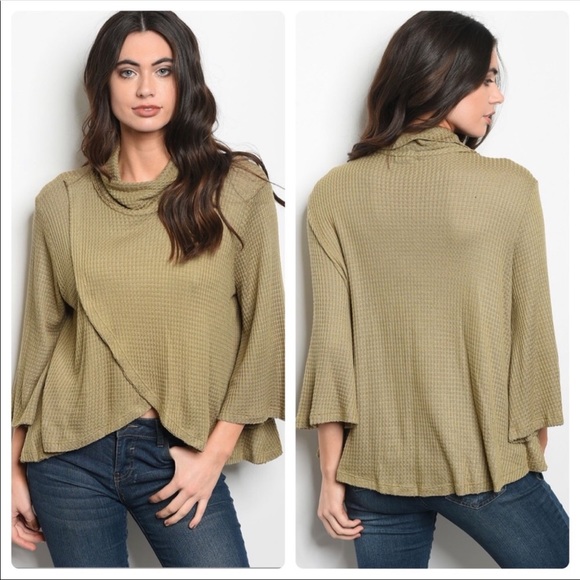 emory park Tops - New Olive Waffle Bell Sleeve Top Size Small